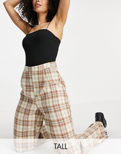 Missguided Tall co-ord wide leg trouser in brown check