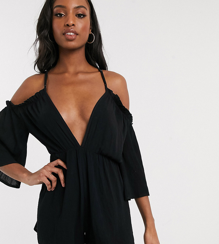 Missguided Tall cold shoulder playsuit in black