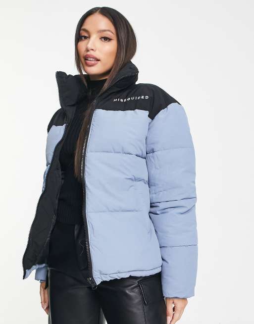 Missguided Tall color block puffer jacket in blue