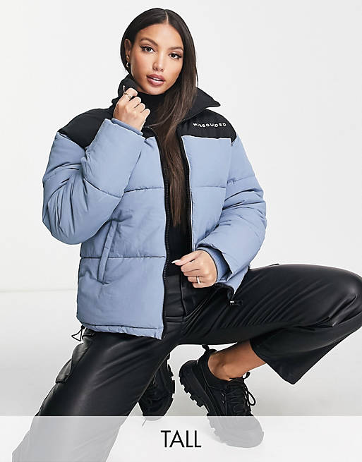 Missguided Tall colour block puffer jacket in blue