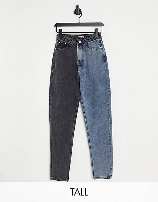 Missguided Tall colourblock straight leg jeans in blue