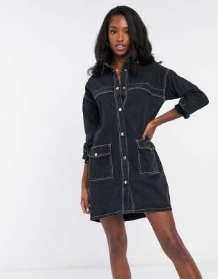 contrast stitch denim dress