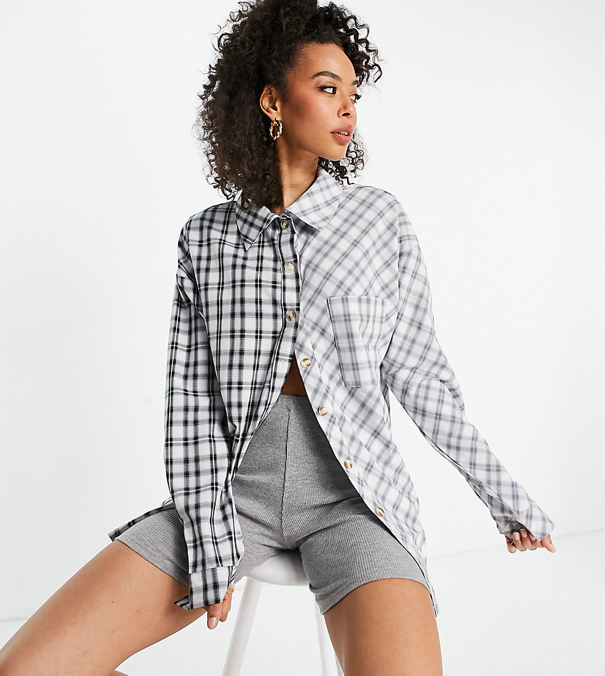 Missguided Tall coordinating shirt in blue spliced check-Blues