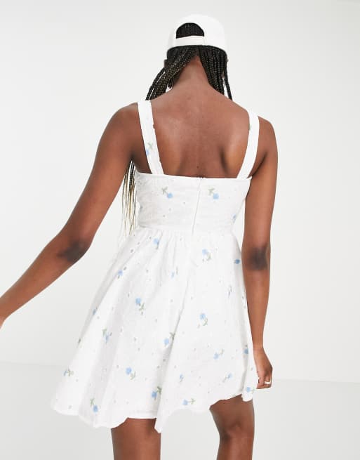 Missguided Tall Corset Skater Dress With Floral Broderie In White Asos