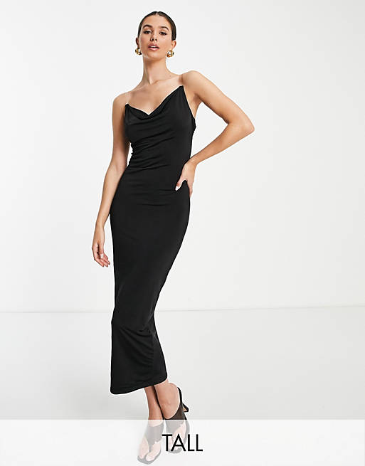  Missguided Tall cowl neck midaxi dress with clear straps in black 