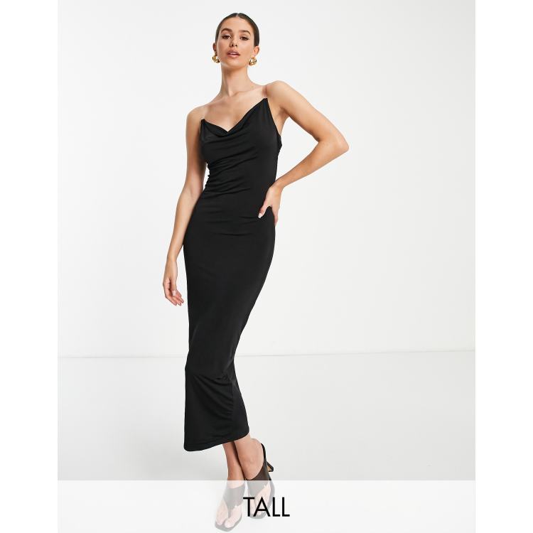 Missguided Tall cowl neck midaxi dress with clear straps in black