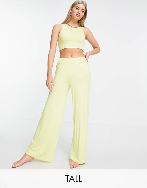  Missguided Tall crop top and wide leg trouser embossed pyjama set in yellow 