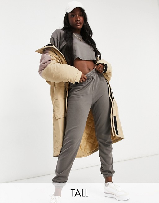 Missguided Tall cropped sweatshirt and jogger set in grey