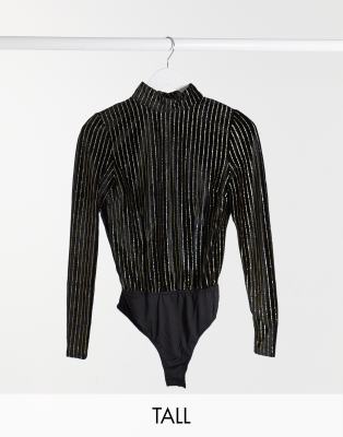 Missguided Tall Missguided Tall cut out back bodysuit in black glitter