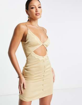 beige satin mini dress