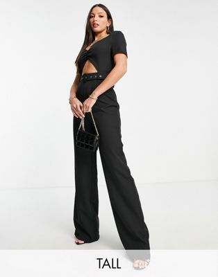 Missguided Tall cut out wide leg jumpsuit in black