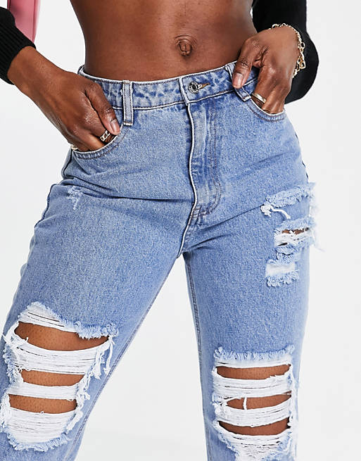  Missguided Tall dad jean with distressed detail in blue 