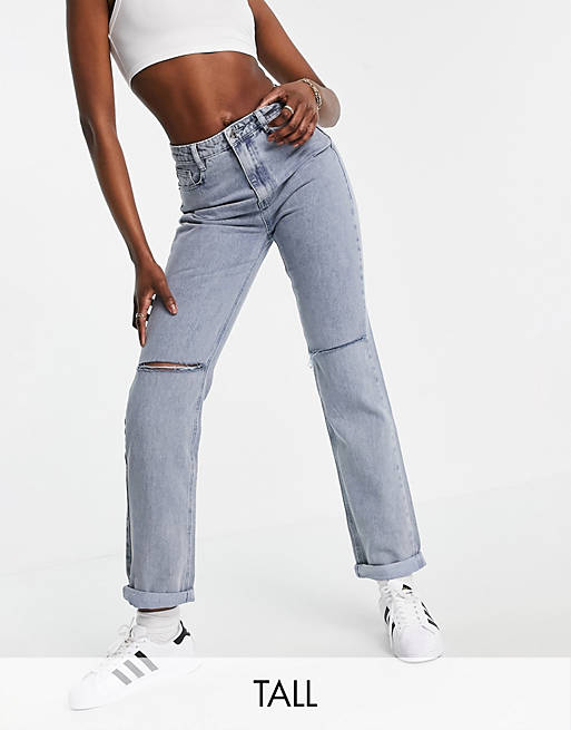 Missguided Tall dad jean with knee slash in blue