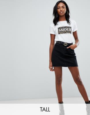 Missguided Tall denim mini skirt in black