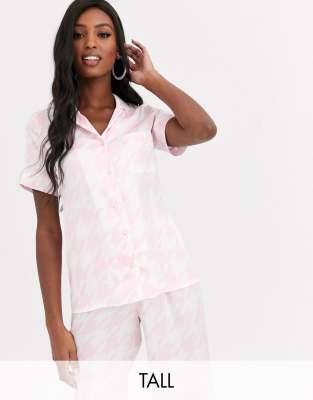 Missguided Tall dogstooth pyjama top-Pink