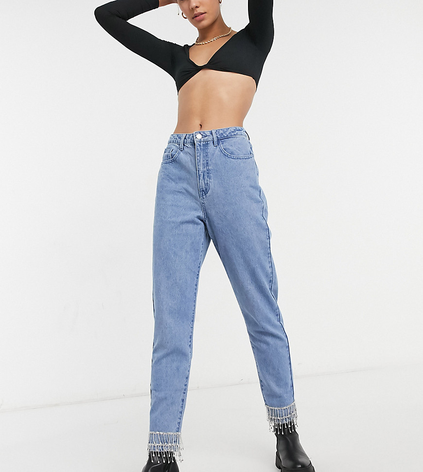 Missguided Tall embellished riot mom jeans in blue
