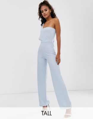 Missguided Tall Exclusive jumpsuit with drape one shoulder in blue