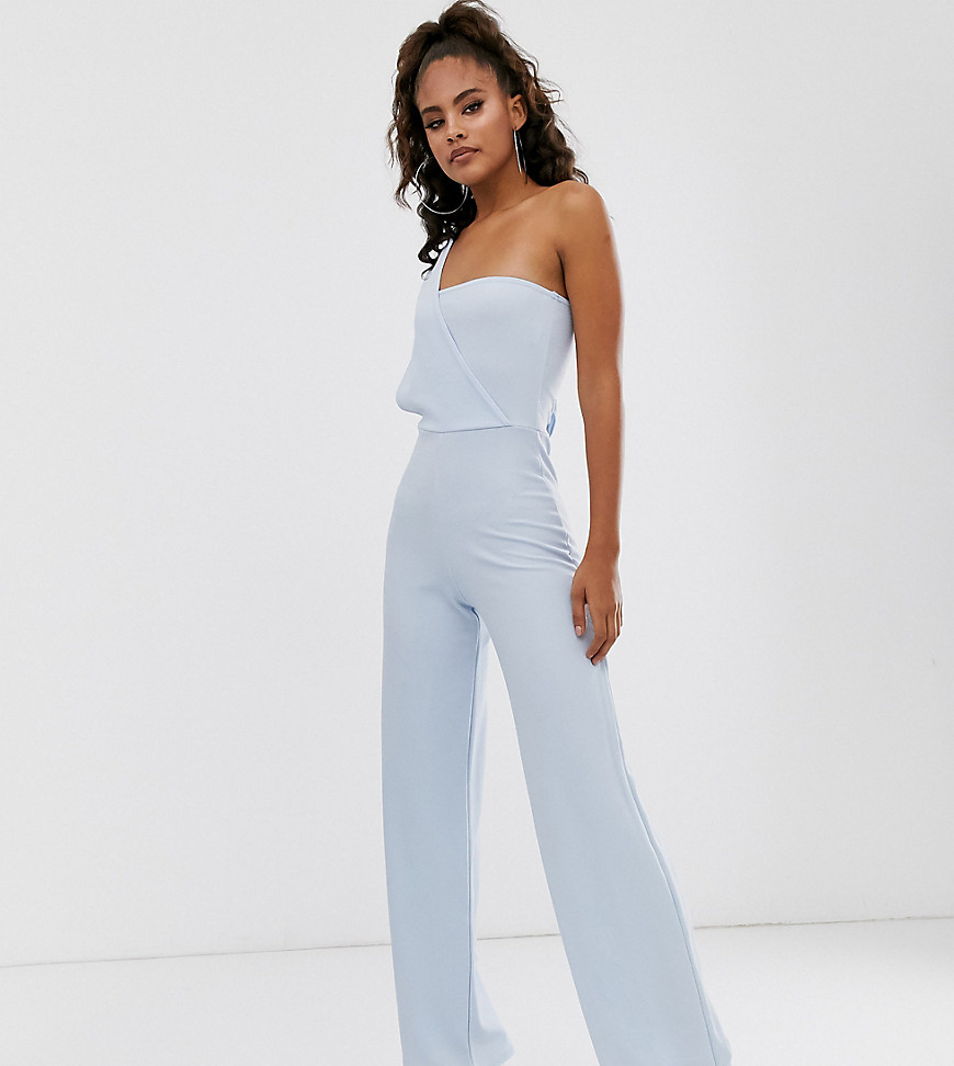 Missguided Tall Exclusive jumpsuit with drape one shoulder in blue