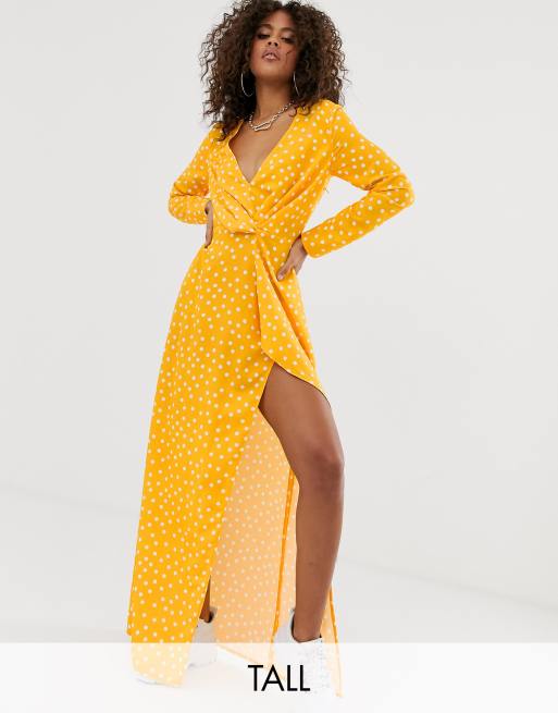 Yellow polka cheap dot wrap dress