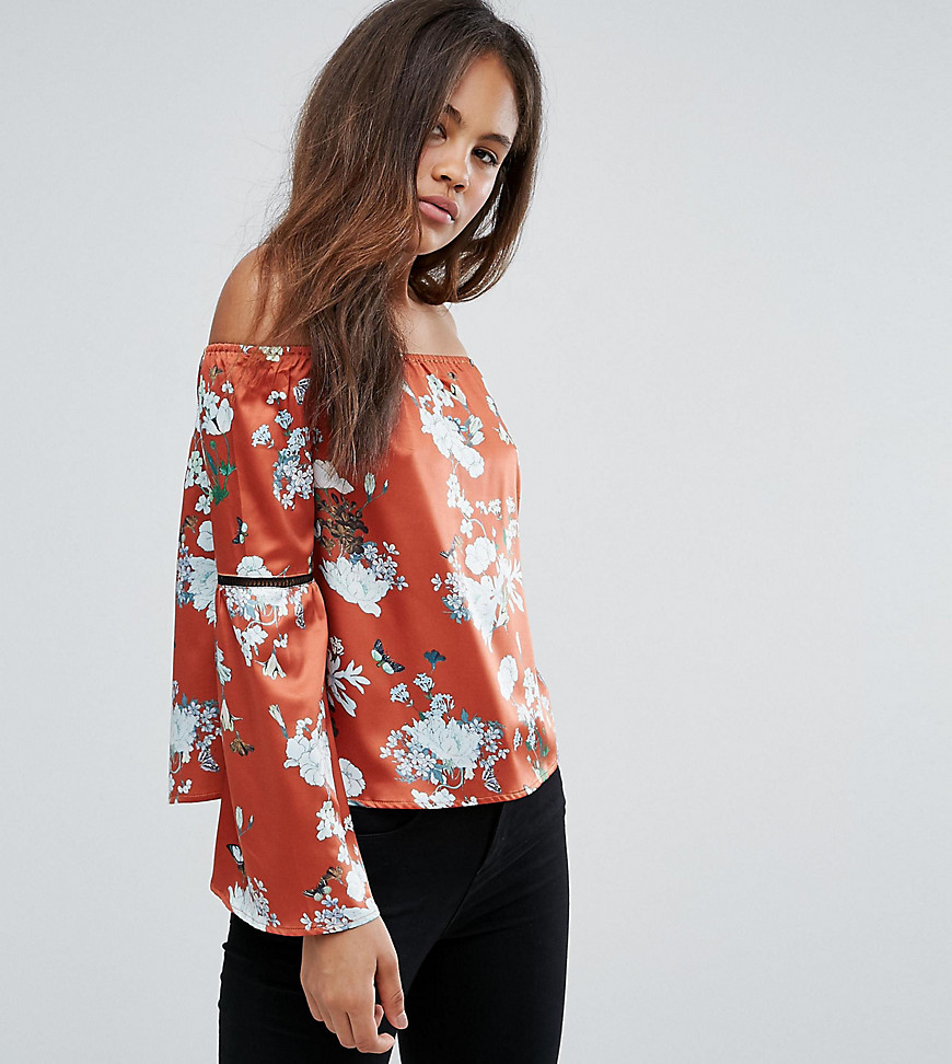 Missguided Tall exclusive tall bardot floral print top-Orange