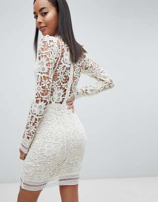 white long sleeve mini bodycon dress
