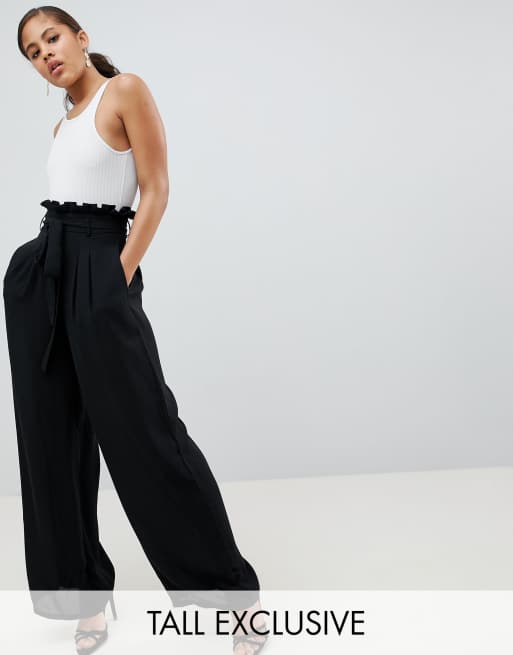 Paper bag wide outlet leg trousers