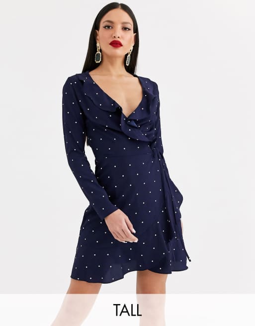 Long sleeve navy hot sale polka dot dress