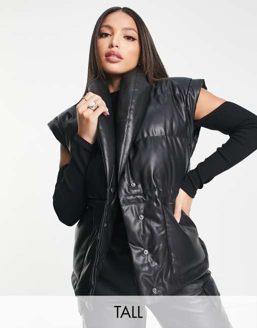 Missguided Tall faux leather puffer vest in black | ASOS