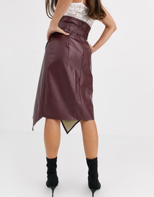 Tall burgundy leather outlet skirt