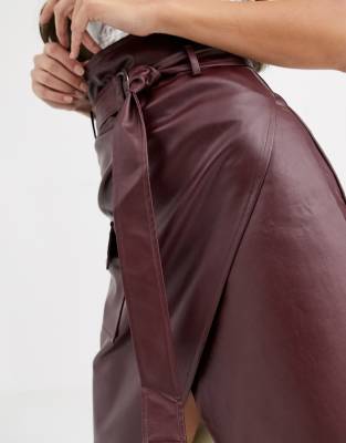 tall burgundy leather skirt