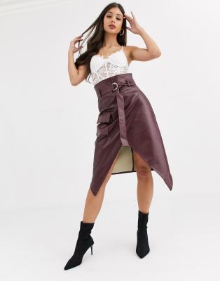 tall burgundy leather skirt