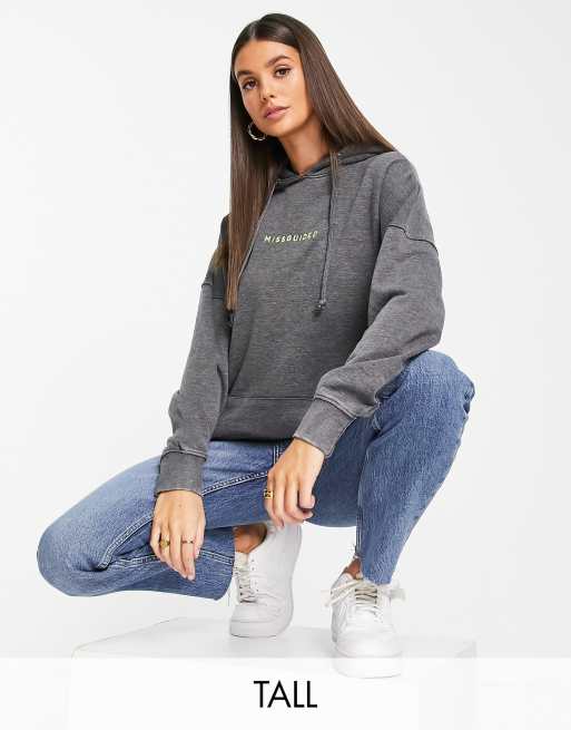 Missguided Tall - Felpa nera con cappuccio e scritta