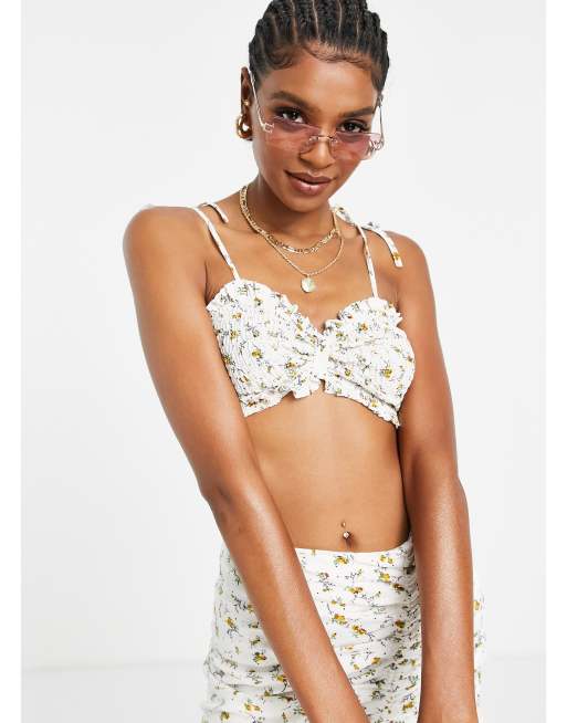 Missguided Tall floral tie shoulder bralette in white - part of a set