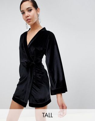 Missguided Tall - Fluwelen mini-jurk met kimonomouwen en ceintuur in zwart