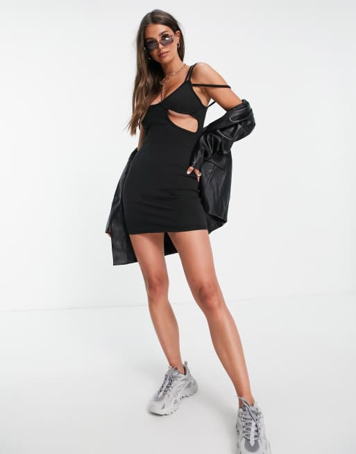 Missguided Tall – Geripptes Minikleid mit schmalen Trägern in Schwarz, 4 von 4