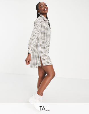 Missguided Tall green check dip back oversized shirt dress - ASOS Price Checker