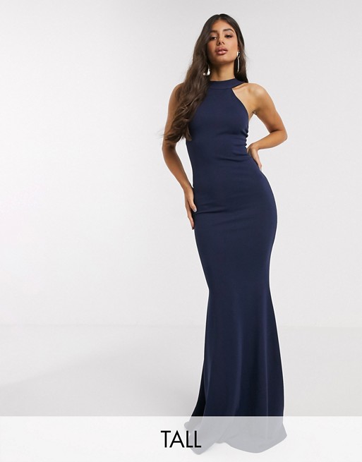 Missguided Tall halter neck maxi dress in navy