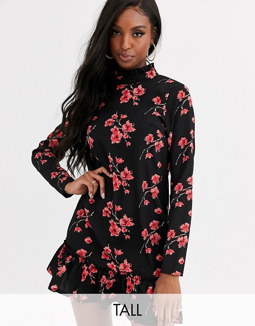 Missguided Tall high neck shift dress in floral print
