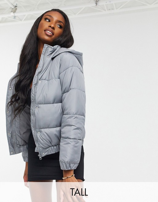 Missguided Tall hooded padded jacket in grey