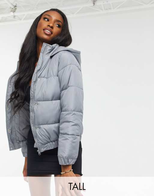 Missguided Tall Hooded Padded Jacket In Grey Asos