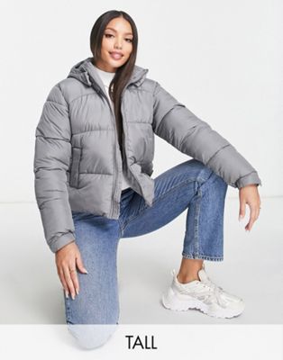 Missguided Tall hooded padded puffer jacket in grey