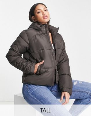 Missguided Tall hooded puffer jacket in chocolate