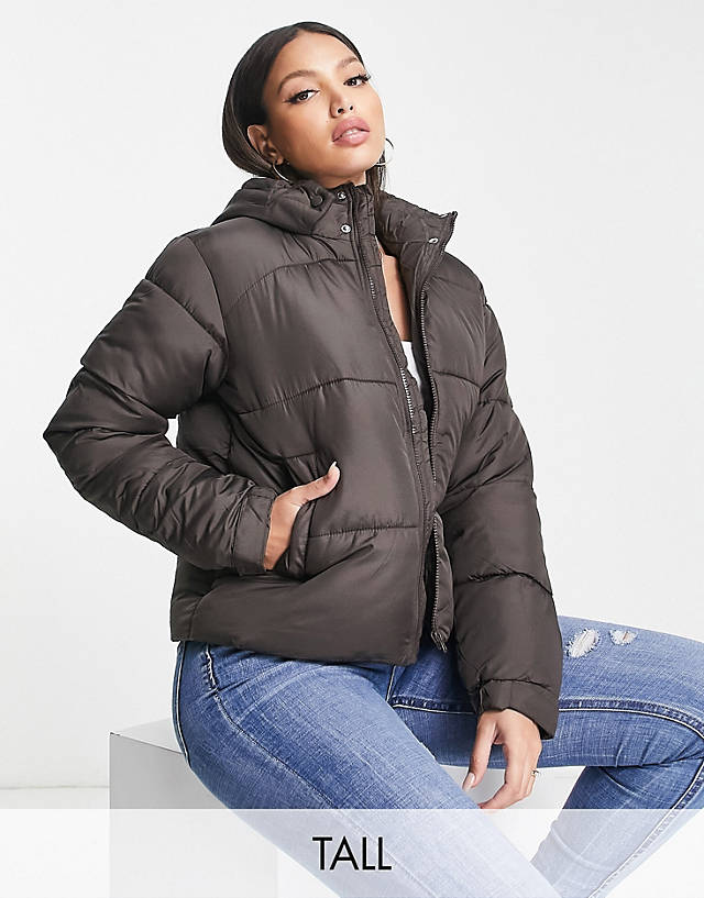 Missguided Tall - hooded puffer jacket in chocolate
