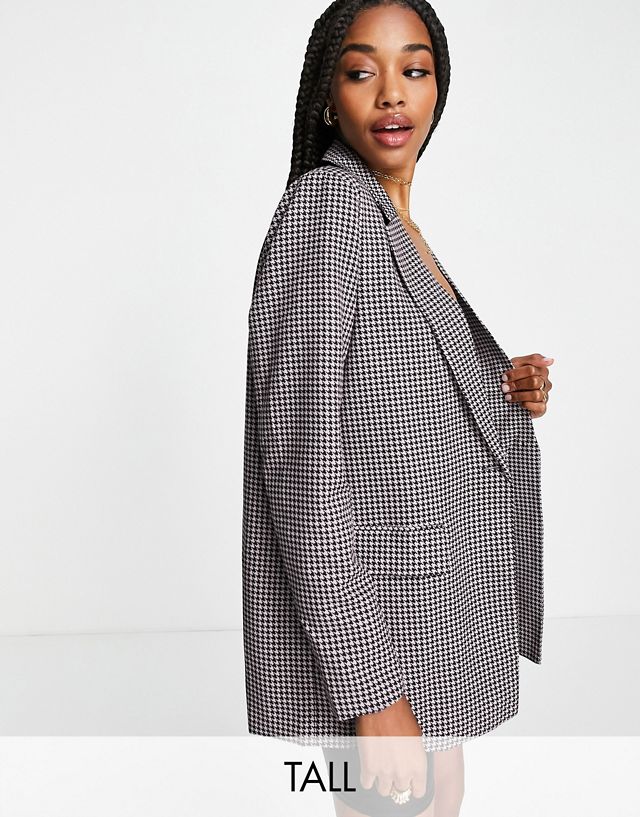 Missguided Tall houndstooth blazer in pink - part of a set