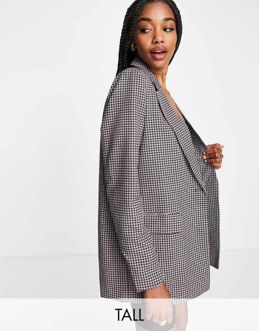 Missguided Tall houndstooth blazer in pink Part of a set ASOS