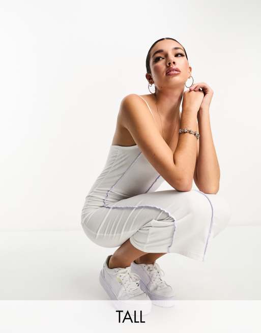 Missguided Tall jersey cami overlock midaxi dress in white ASOS