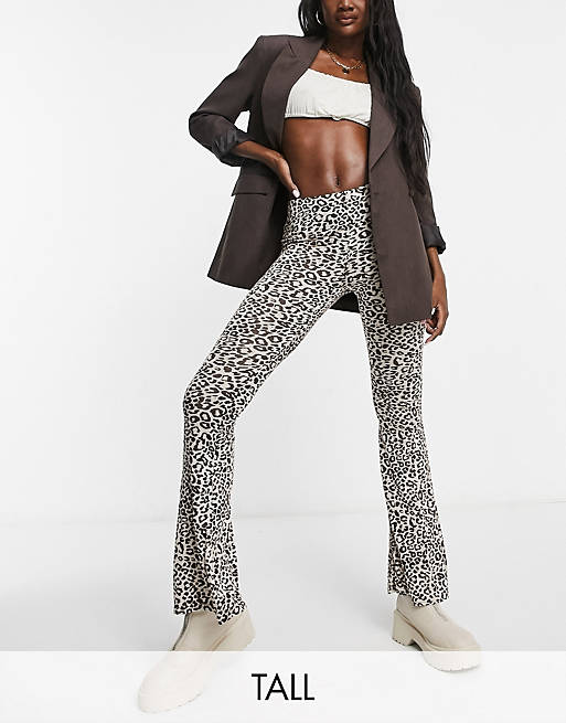 Missguided Tall jersey kickflare trouser in leopard