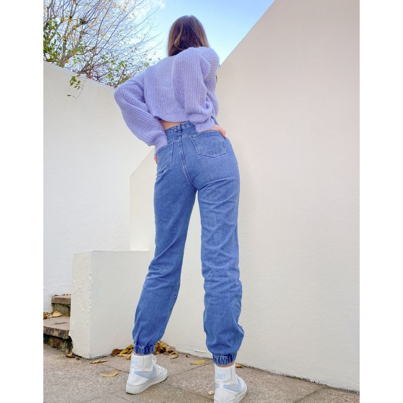 Donna Mom jeans Missguided Tall - Joggers con fondo elasticizzato blu