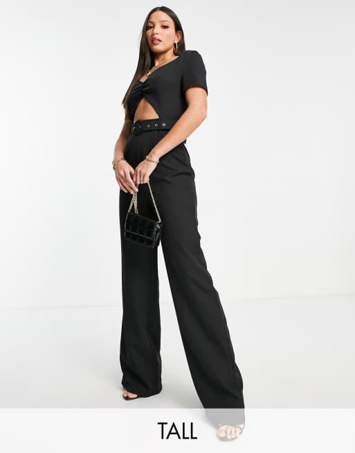 Missguided Tall - Jumpsuit met uitsnijding en wijde broekspijpen in zwart