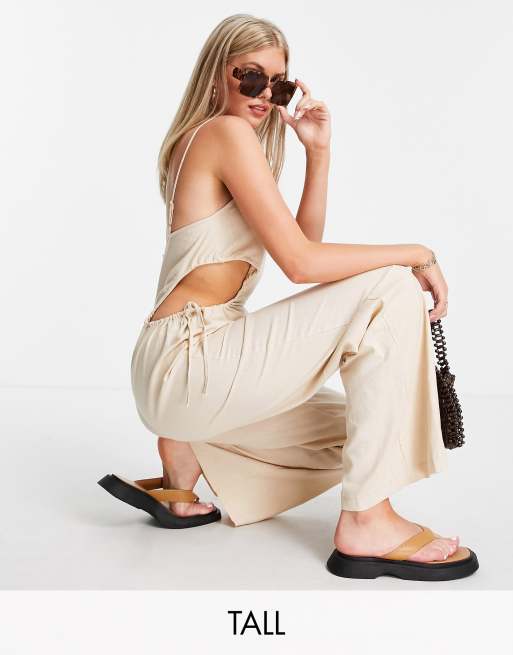 Missguided Tall jumpsuit with cut outs in beige